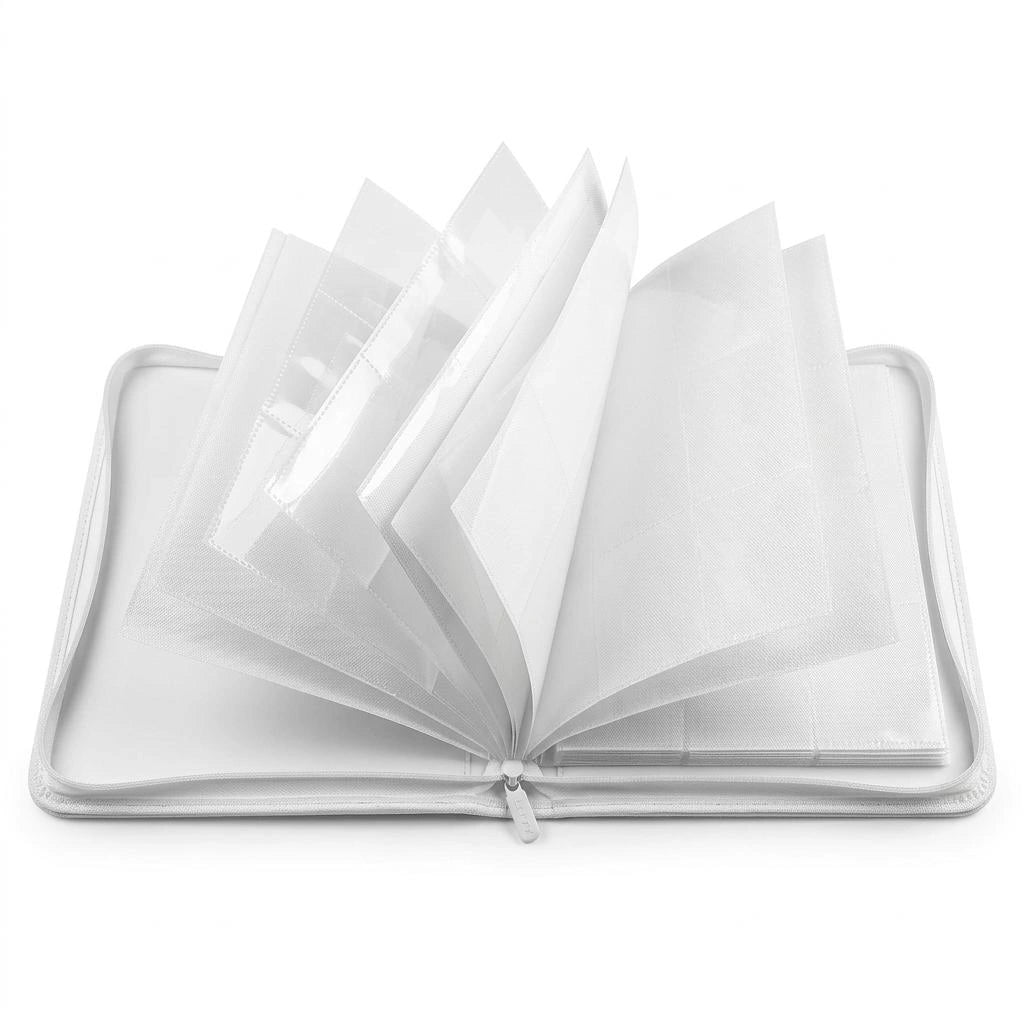 Sammelkarten Binder Groß Weiß – Premium Sammelmappe für 360 Karten | Komplett Weißes Design für pokémon, yu-gi-oh!, Magic, One Piece offen alle seiten innen weiss