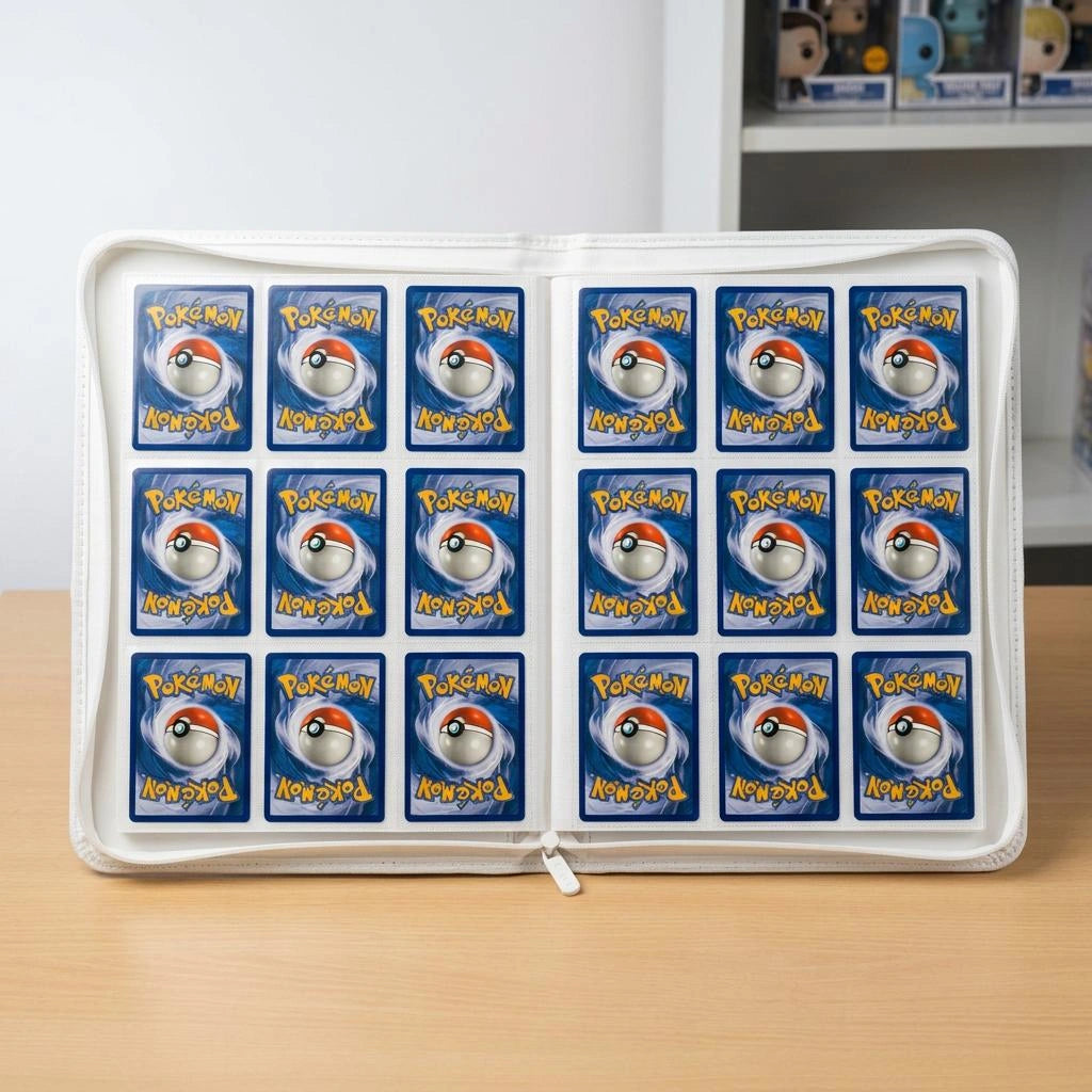 Sammelkarten Binder Groß Weiß – Premium Sammelmappe für 360 Karten | Komplett Weißes Design für pokémon, yu-gi-oh!, Magic, One Piece offen alle seiten innen weiss offen
