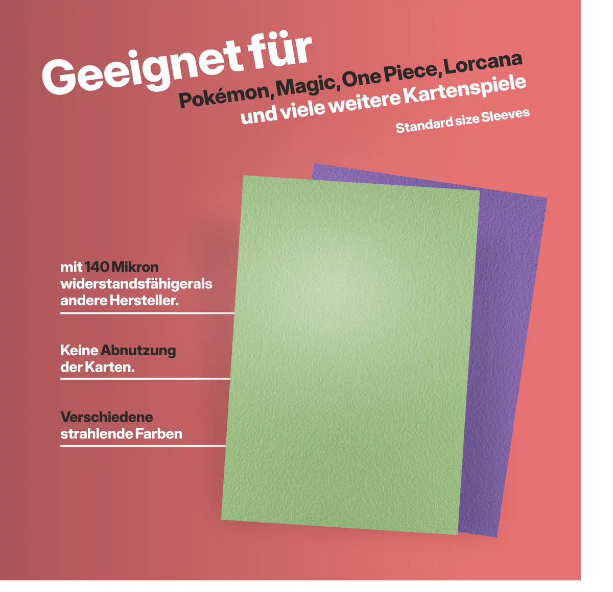 Sammelkartenhüllen Standard Size 66x91mm 100 Stück, Card Sleeves für Pokémon, Magic the Gathering, One Piece TCG, Lorcana 