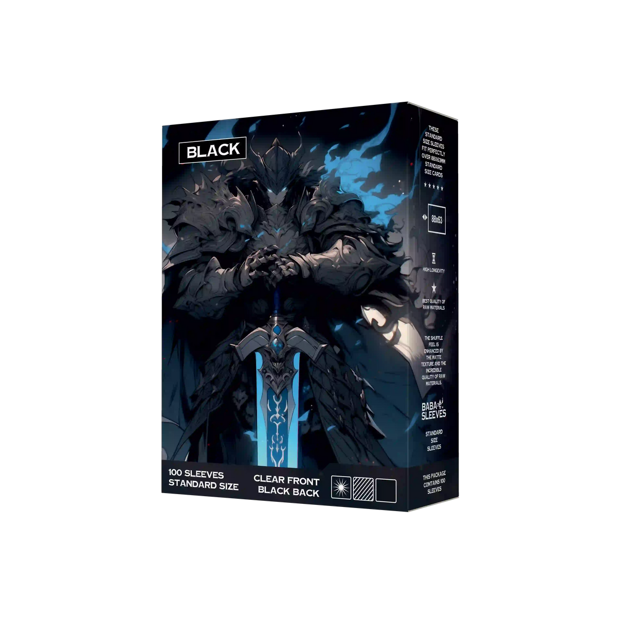 Seitenansicht Schwarze Kartenhüllen Verpackung 100er Pack, Standard Size Deck Sleeves 66x91mm für Pokémon TCG, One Piece, Flesh and Blood
