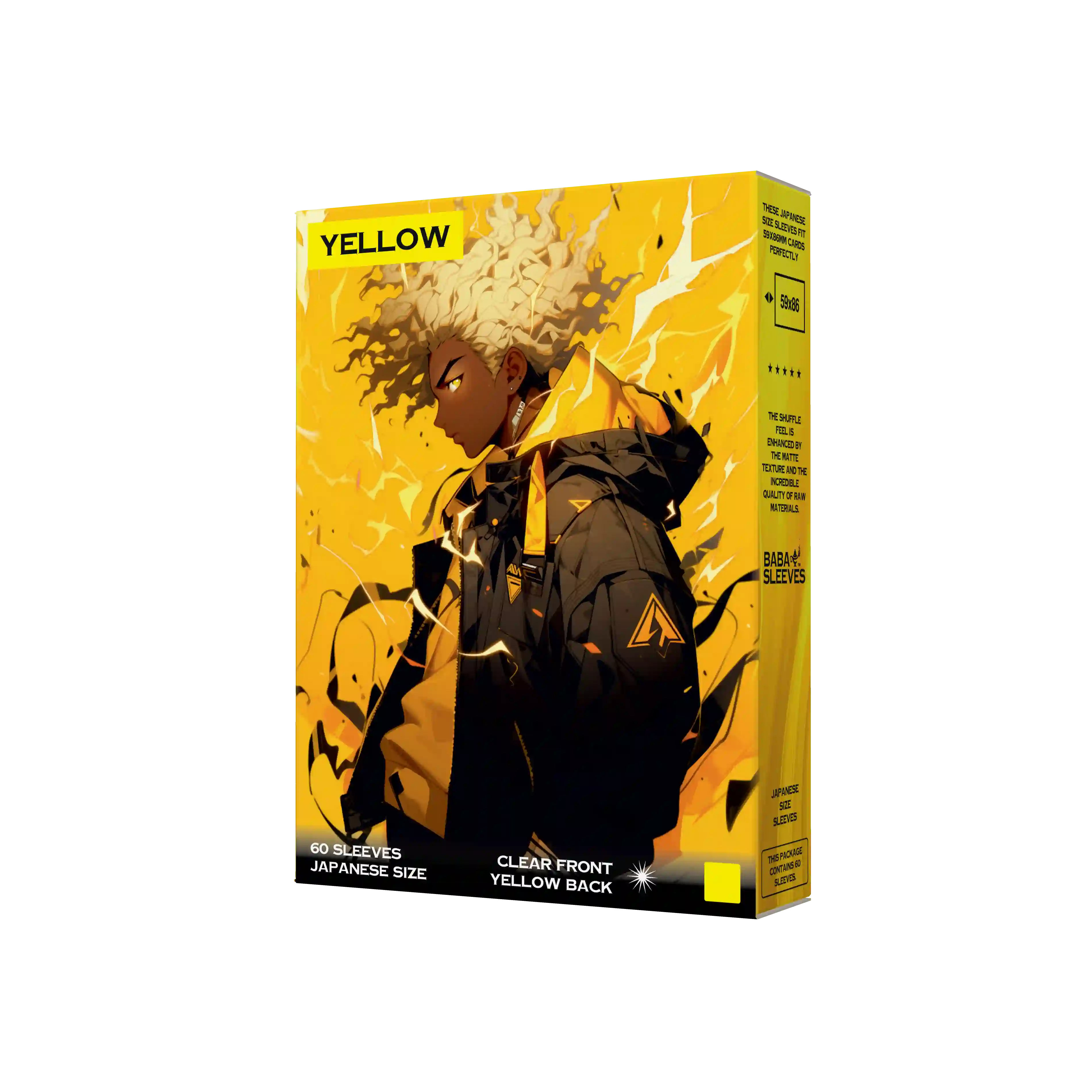 Verpackung gelbe yellow Yu-Gi-Oh Kartenhüllen Japanese Size sleeves 60 Stück seitliche Frontansicht