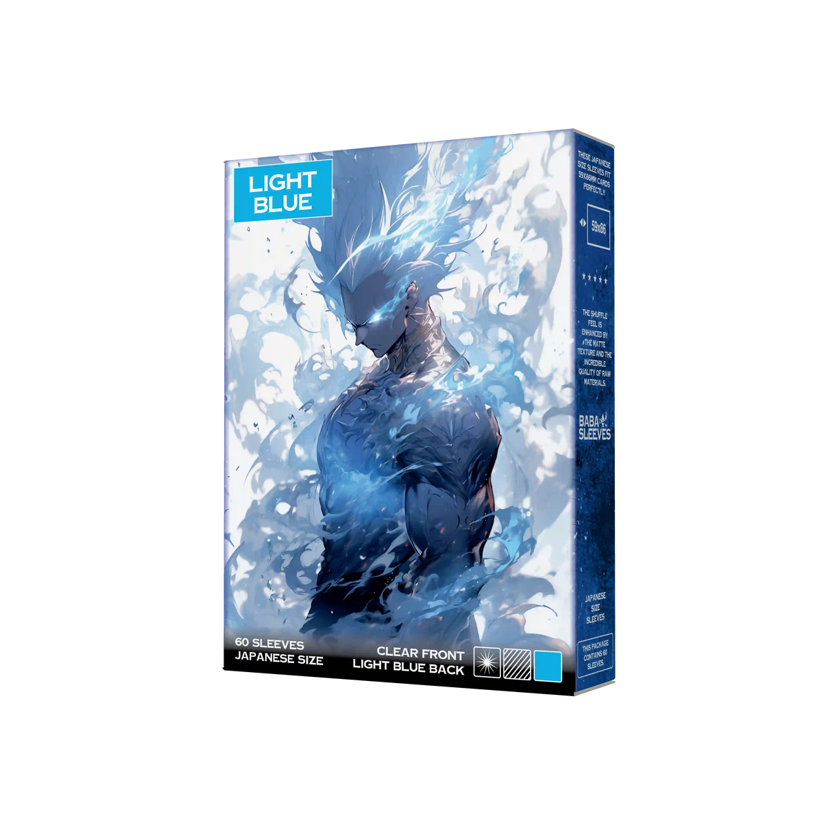 Verpackung hell blaue light blue Yu-Gi-Oh Kartenhüllen Japanese Size 60 Stück seitliche Frontansicht
