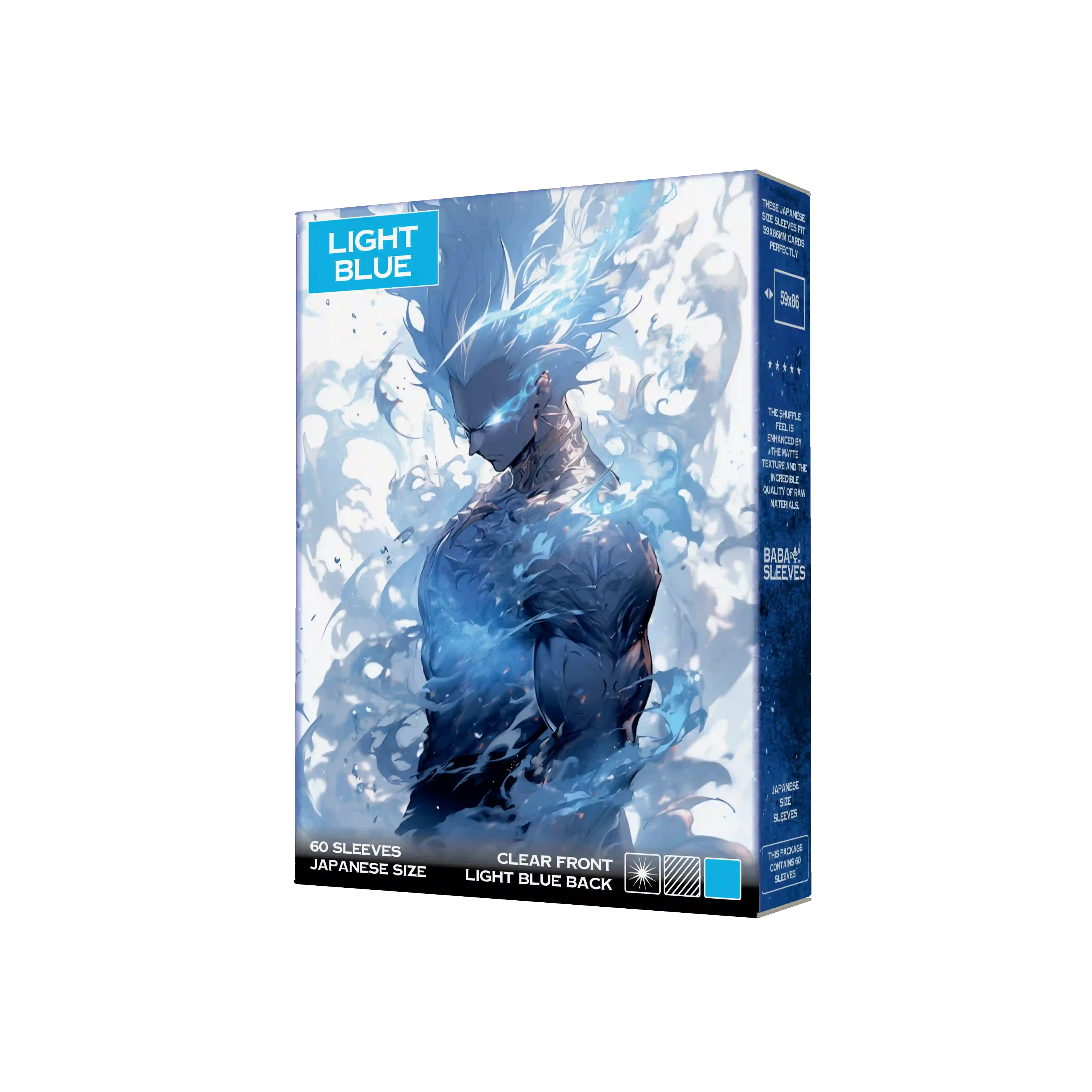 Verpackung hell blaue light blue Yu-Gi-Oh Kartenhüllen Japanese Size 60 Stück seitliche Frontansicht