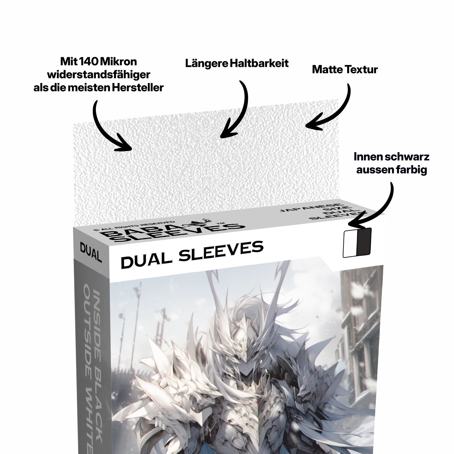 Weiße Yu-Gi-Oh! Dual Sleeves japanische Größe – 100% blickdicht, innen schwarz, Premium TCG Kartenhüllen für Turnierspieler