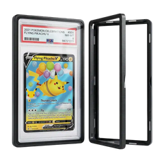 Graded Card Slab Bumper aus Aluminium und Hartglas mit UV‑Schutz, geöffnet mit PSA Slab und Pokémon Karte, Premium Schutzhülle für PSA CGC BGS
