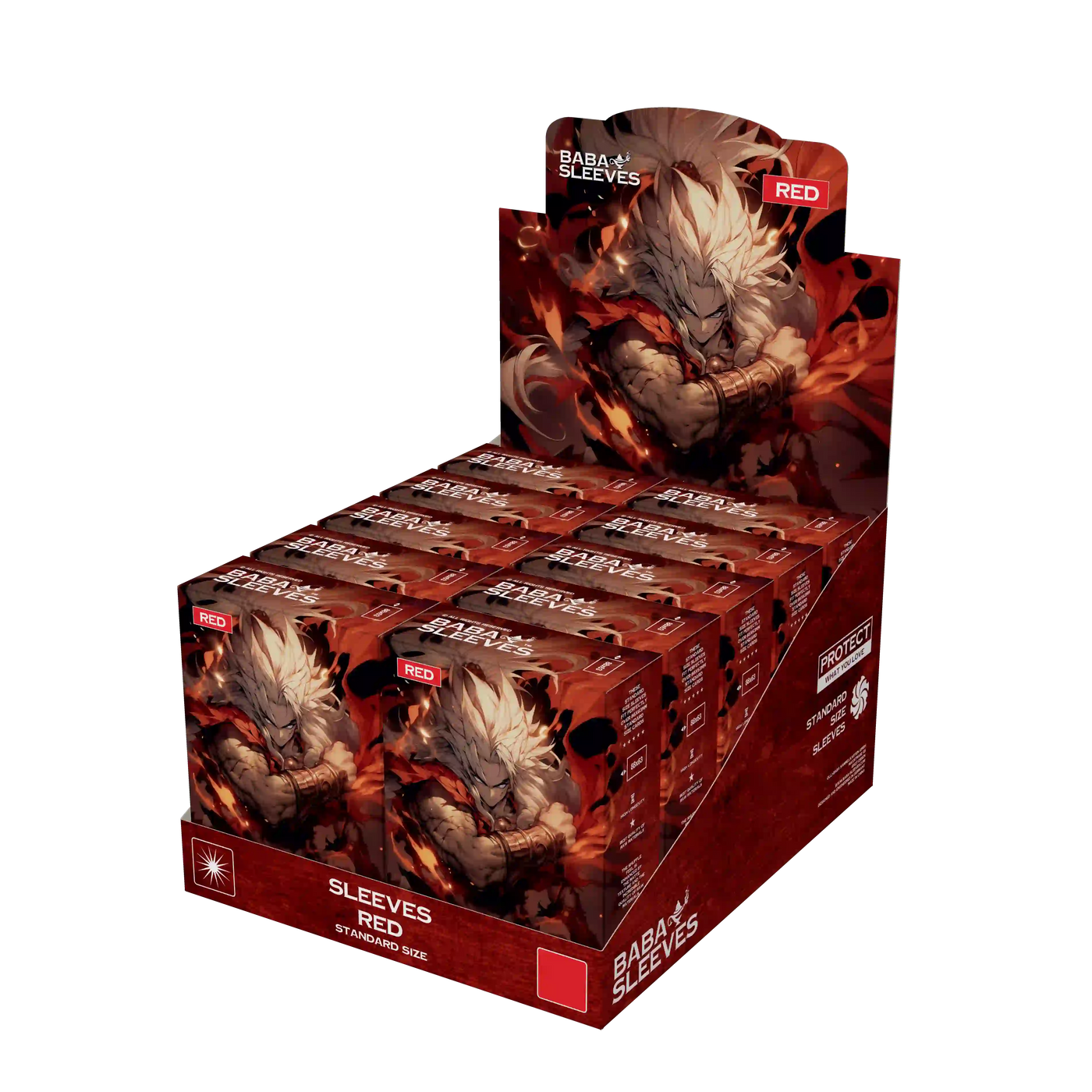 kartenhüllen vorrat kaufen, display mit 10 packungen rote standard size sammelkarten hüllen für tcg sammler