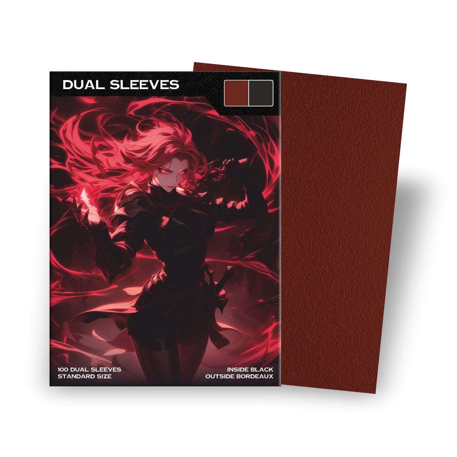 Premium Dual Sleeves rot bordeaux matt Standard Size – blickdichte Kartenhüllen mit schwarzer Innenseite für Pokémon, Magic, One Piece, Lorcana & Dragonball
