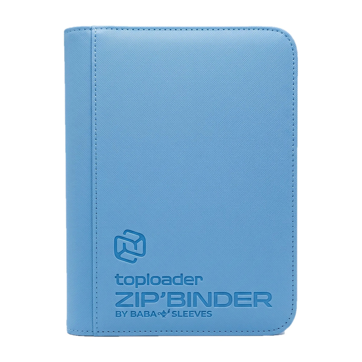 Kleiner Toploader Binder Hellblau geschlossen mit eingeprägtem Logo